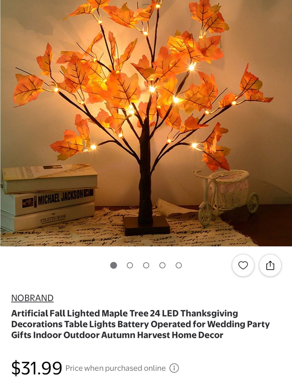 NOBRAND Orange LED Artificial Fall Maple Tree Accent Light